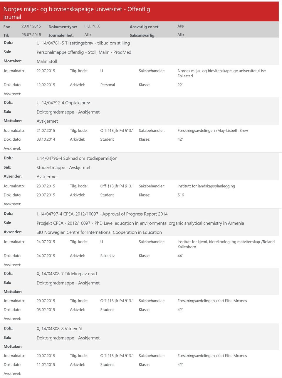 dato: 12.02.2015 Arkivdel: Personal 221, 14/04792-4 Opptaksbrev Doktorgradsmappe - Forskningsavdelingen /May-Lisbeth Brew Dok. dato: 08.10.