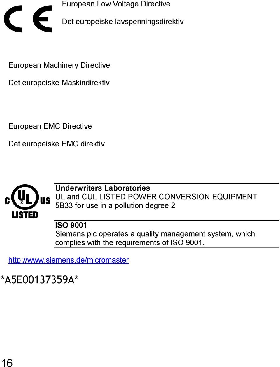 POWER CONVERSION EQUIPMENT 5B33 for use in a pollution degree 2 ISO 9001 Siemens plc operates a quality