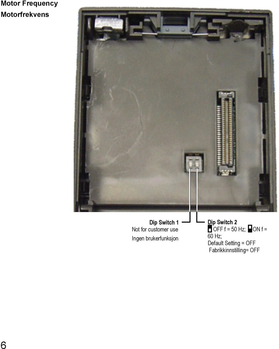 Dip Switch 2 OFF f = 50 Hz; ON f = 60 Hz;