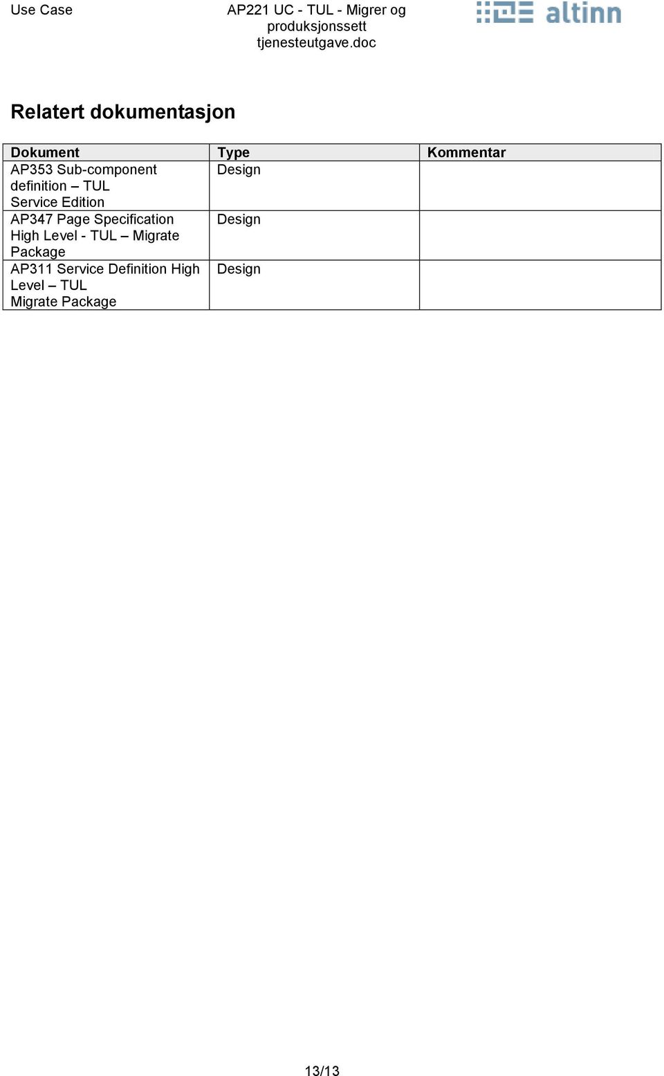 Page Specification Design High Level - TUL Migrate Package