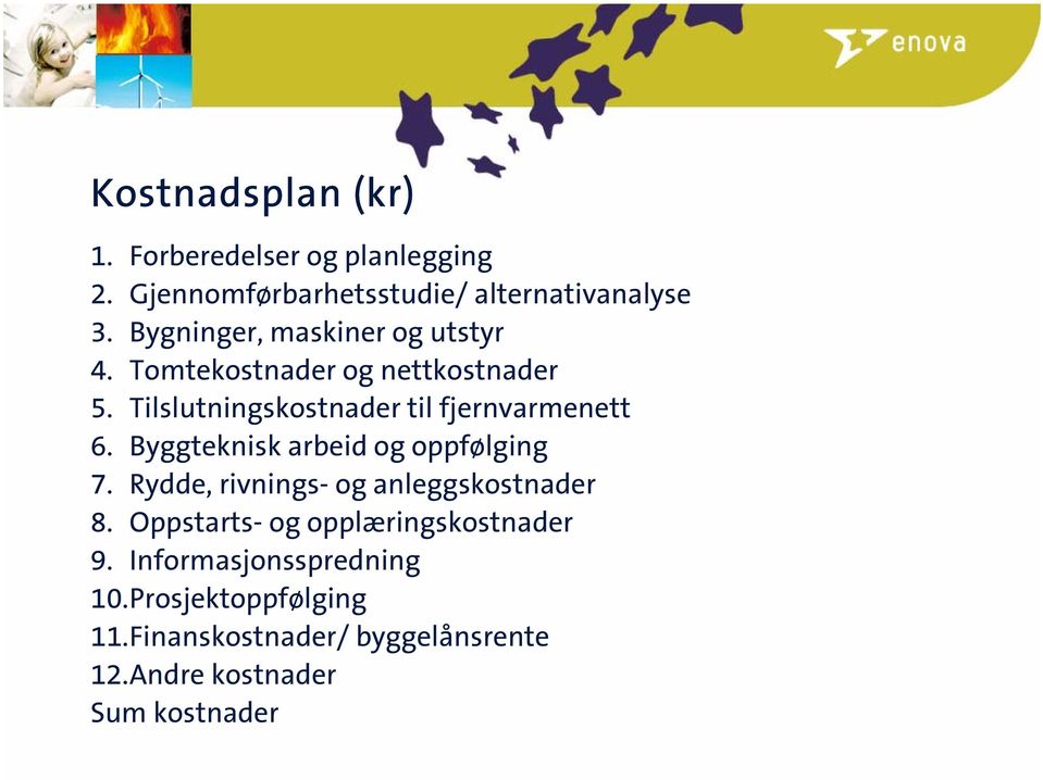 Tilslutningskostnader til fjernvarmenett 6. Byggteknisk arbeid og oppfølging 7.