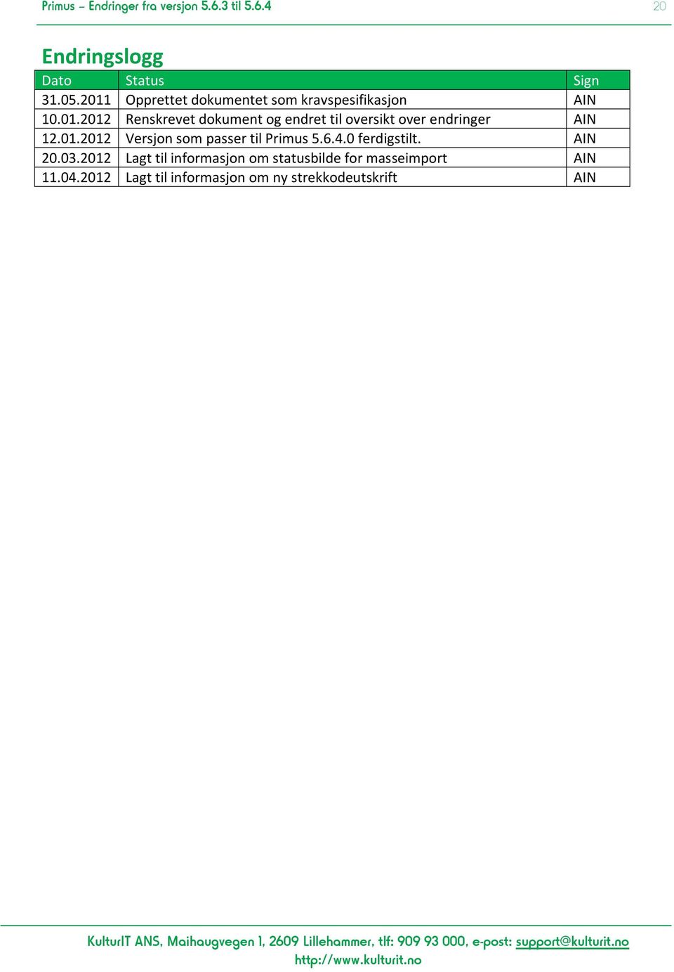 01.2012 Versjon som passer til Primus 5.6.4.0 ferdigstilt. AIN 20.03.