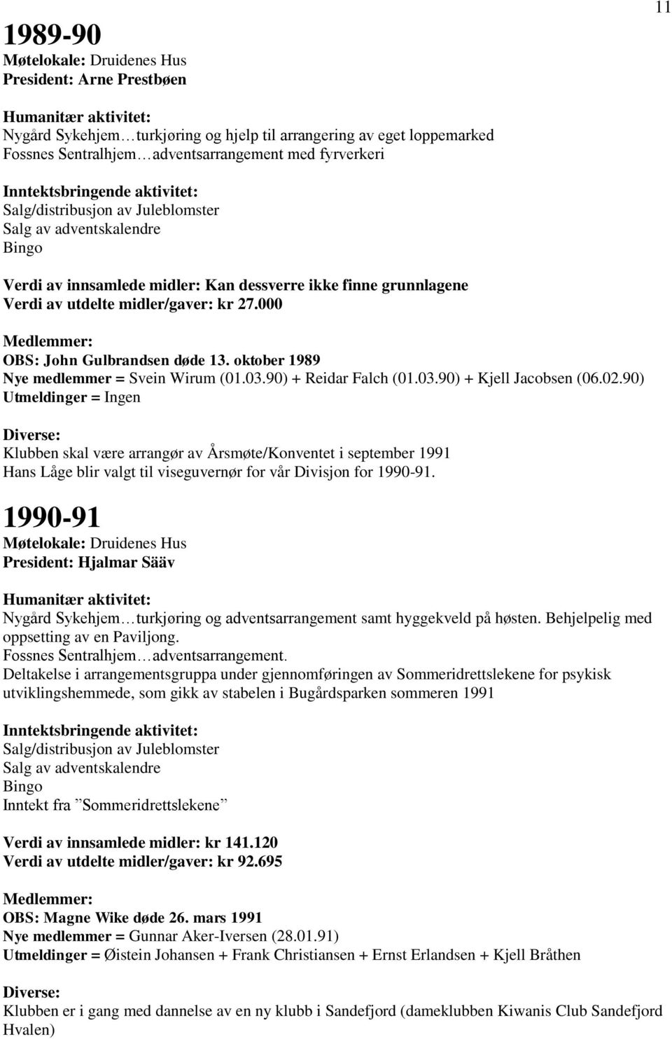 02.90) Klubben skal være arrangør av Årsmøte/Konventet i september 1991 Hans Låge blir valgt til viseguvernør for vår Divisjon for 1990-91.