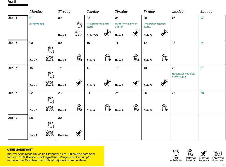 Hageavfall ved sokn bomstasjon Uke 17 22 23 24 25 26 27 28 Uke 18 29 30 +3 Anne marie VAnt!