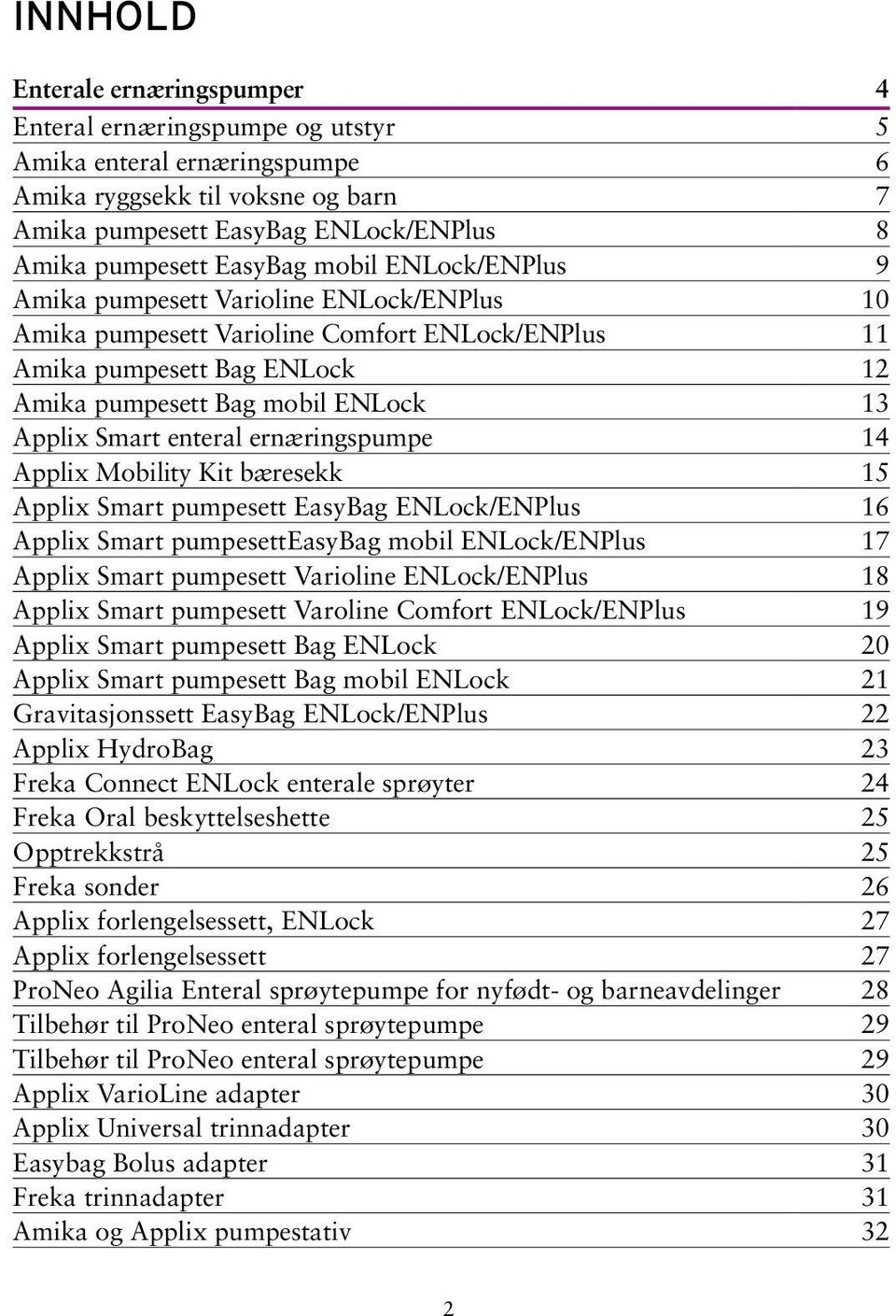 Smart enteral ernæringspumpe 14 Applix Mobility Kit bæresekk 15 Applix Smart pumpesett EasyBag ENLock/ENPlus 16 Applix Smart pumpesetteasybag mobil ENLock/ENPlus 17 Applix Smart pumpesett Varioline