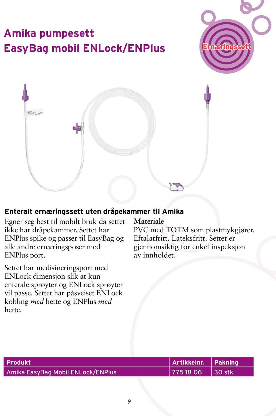 Settet er alle andre ernæringsposer med gjennomsiktig for enkel inspeksjon ENPlus port. av innholdet.