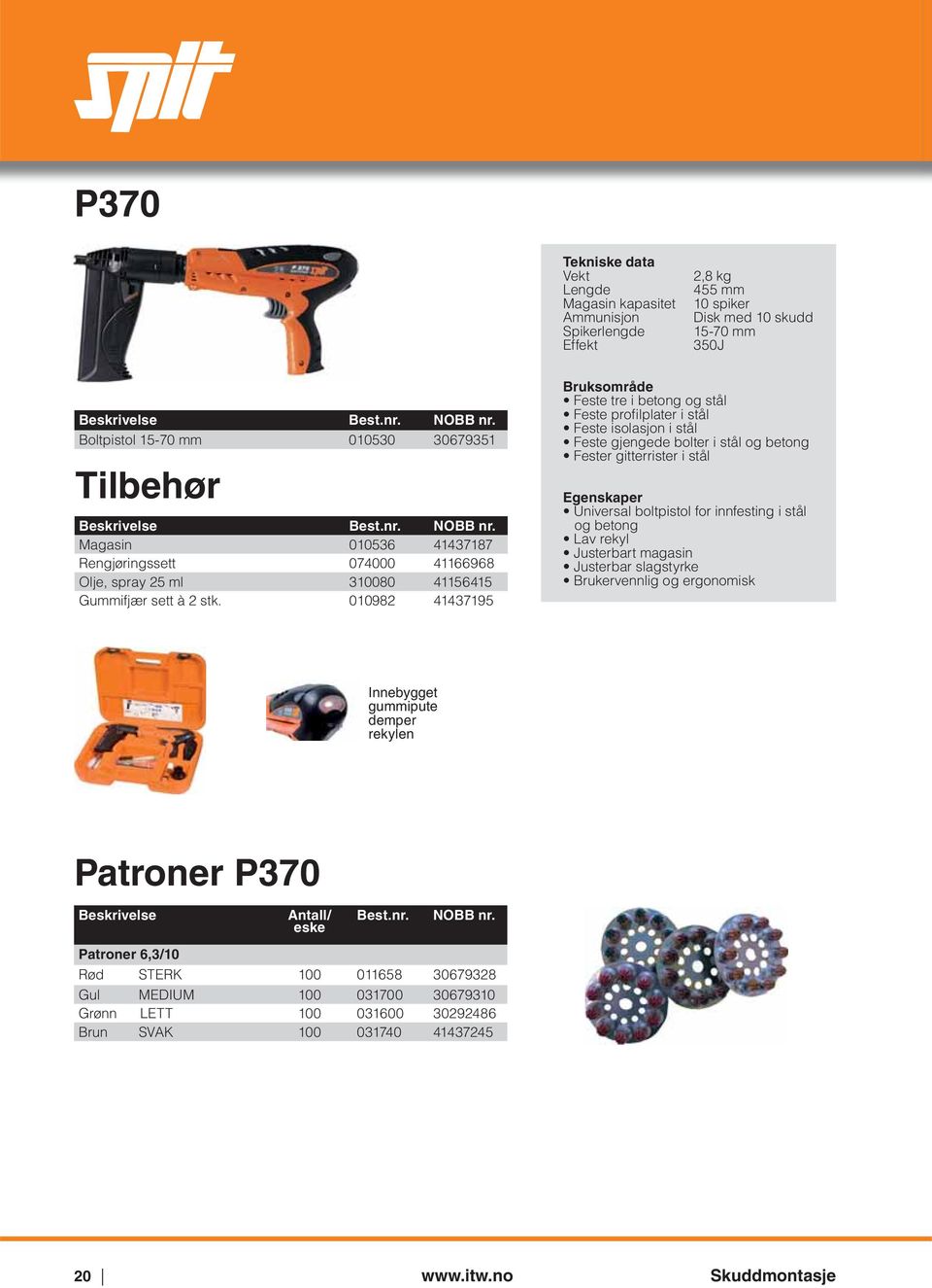 Boltpistol 15-70 mm 010530 30679351 Tilbehør  Magasin 010536 41437187 074000 41166968 310080 41156415 010982 41437195 og