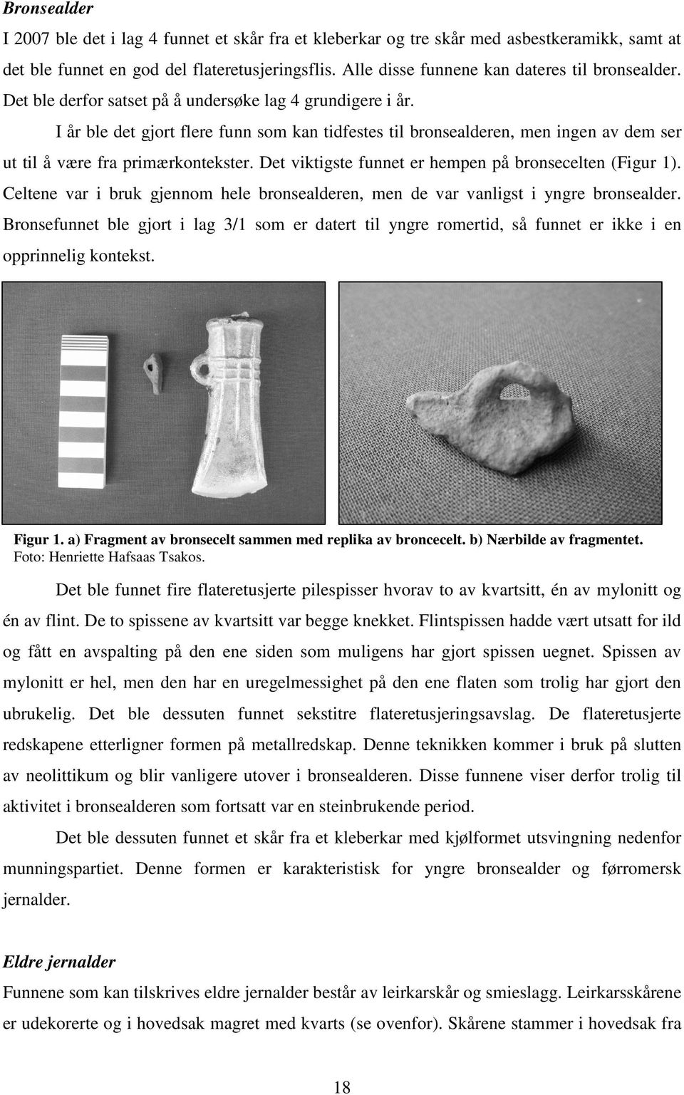 I år ble det gjort flere funn som kan tidfestes til bronsealderen, men ingen av dem ser ut til å være fra primærkontekster. Det viktigste funnet er hempen på bronsecelten (Figur 1).