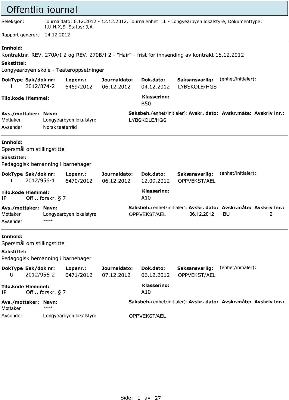 dato: Avskr.måte: Avskriv lnr.: LYBSKOLE/HGS Norsk teaterråd Spørsmål om stillingstittel Pedagogisk bemanning i barnehager 2012/956-1 6470/2012 12.09.2012 OPPVEKST/AEL P A10 Avs.