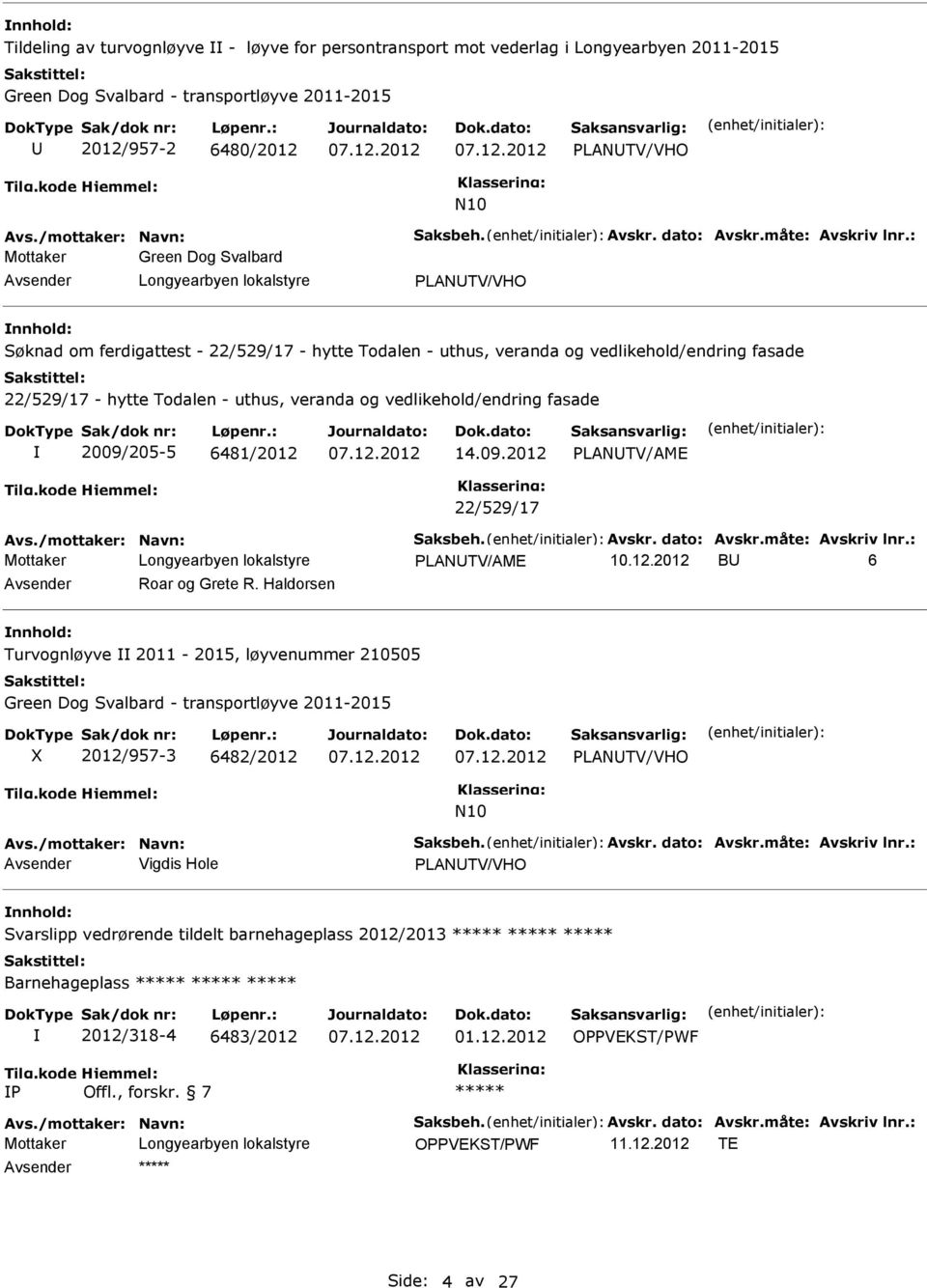 : Mottaker Green Dog Svalbard PLANTV/VHO Søknad om ferdigattest - 22/529/17 - hytte Todalen - uthus, veranda og vedlikehold/endring fasade 22/529/17 - hytte Todalen - uthus, veranda og