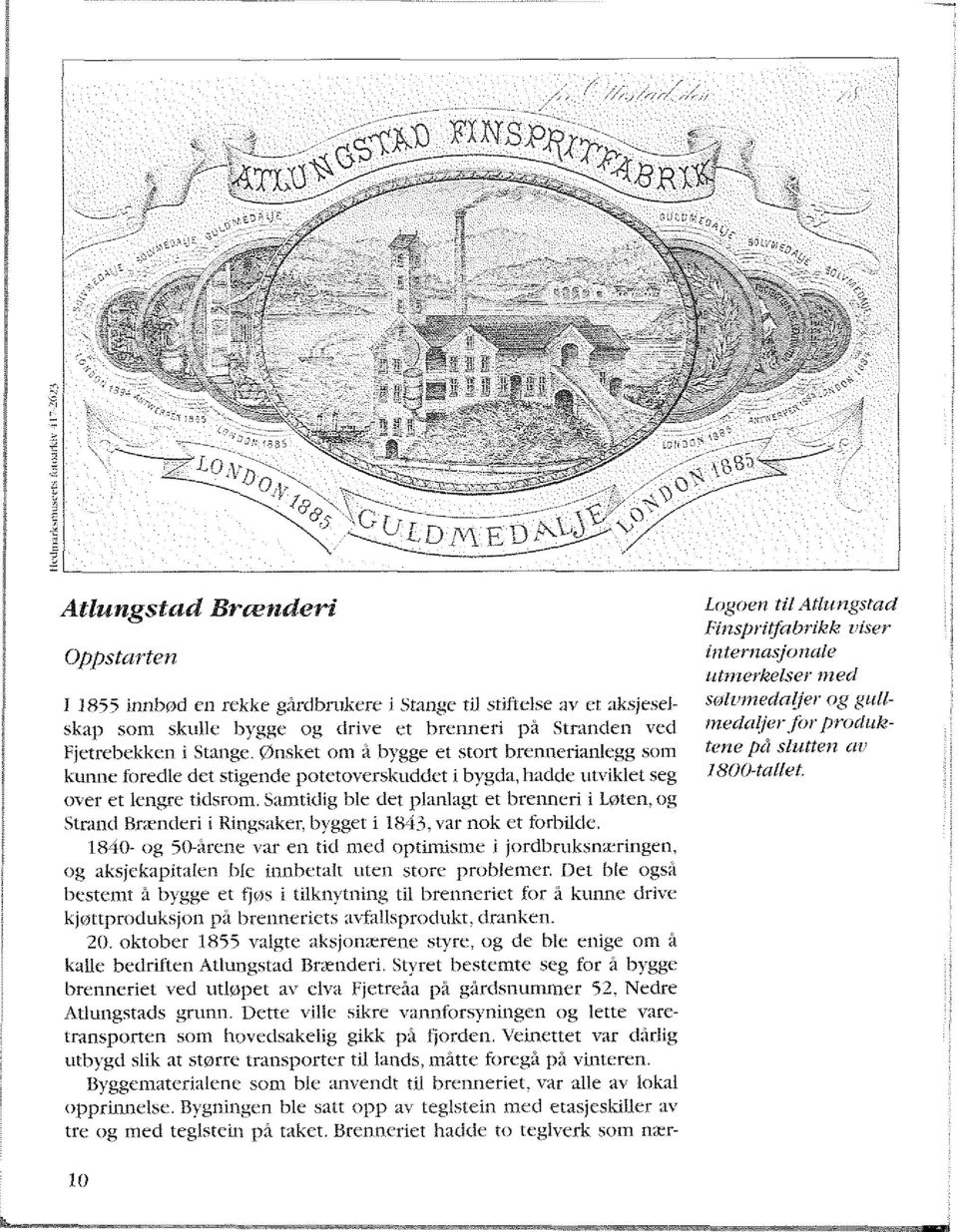 Samtidig ble det planlagt et brenneri i Løten, og Strand Brænderi i Ringsaker, bygget i 1843, var nok et forbilde.