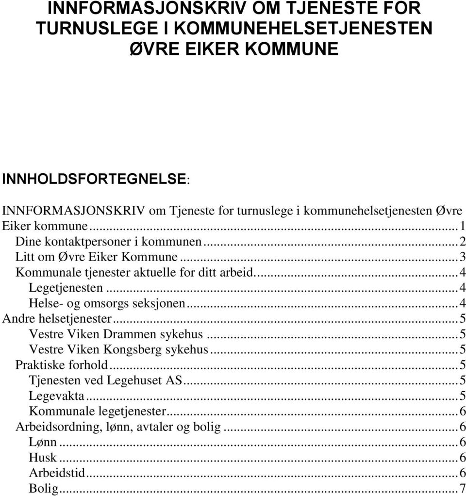 ... 4 Legetjenesten... 4 Helse- og omsorgs seksjonen... 4 Andre helsetjenester... 5 Vestre Viken Drammen sykehus... 5 Vestre Viken Kongsberg sykehus.