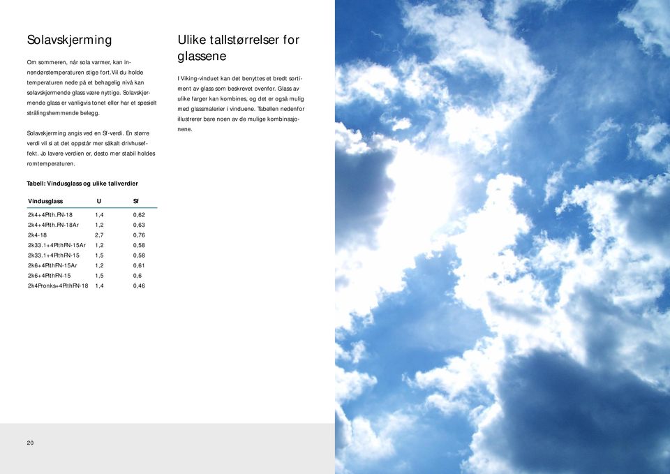 Jo lavere verdien er, desto mer stabil holdes romtemperaturen. Ulike tallstørrelser for glassene I Viking-vinduet kan det benyttes et bredt sortiment av glass som beskrevet ovenfor.
