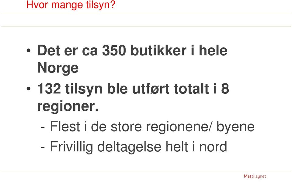 tilsyn ble utført totalt i 8 regioner.