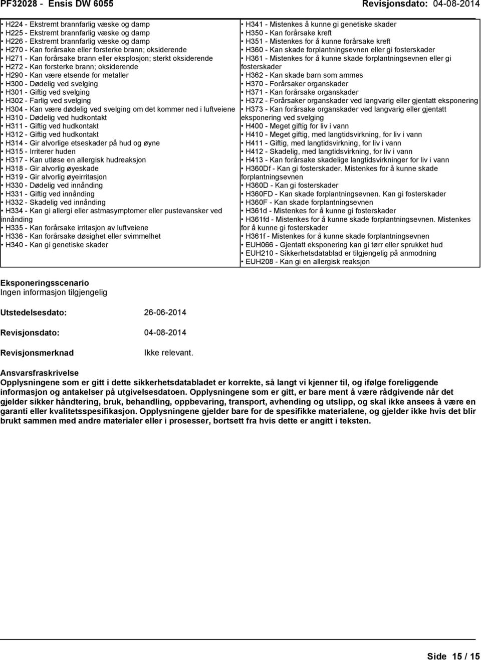 H361-Mistenkesforåkunneskadeforplantningsevnenelergi H272-Kanforsterkebrann;oksiderende fosterskader H290-Kanværeetsendeformetaler H362-Kanskadebarnsom ammes H300-Dødeligvedsvelging