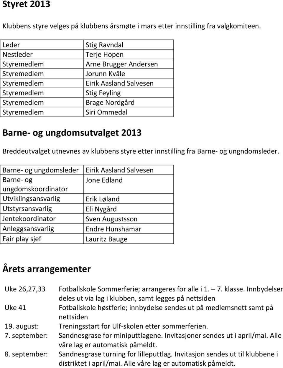 klubbens styre etter innstilling fra Barne- og ungndomsleder.