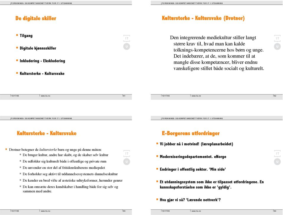 Det indebærer, at de, som kommer til at mangle disse kompetæncer, bliver endnu vanskeligere stillet både socialt og kulturelt. 61 62 Kultursterke - Kultursvake!