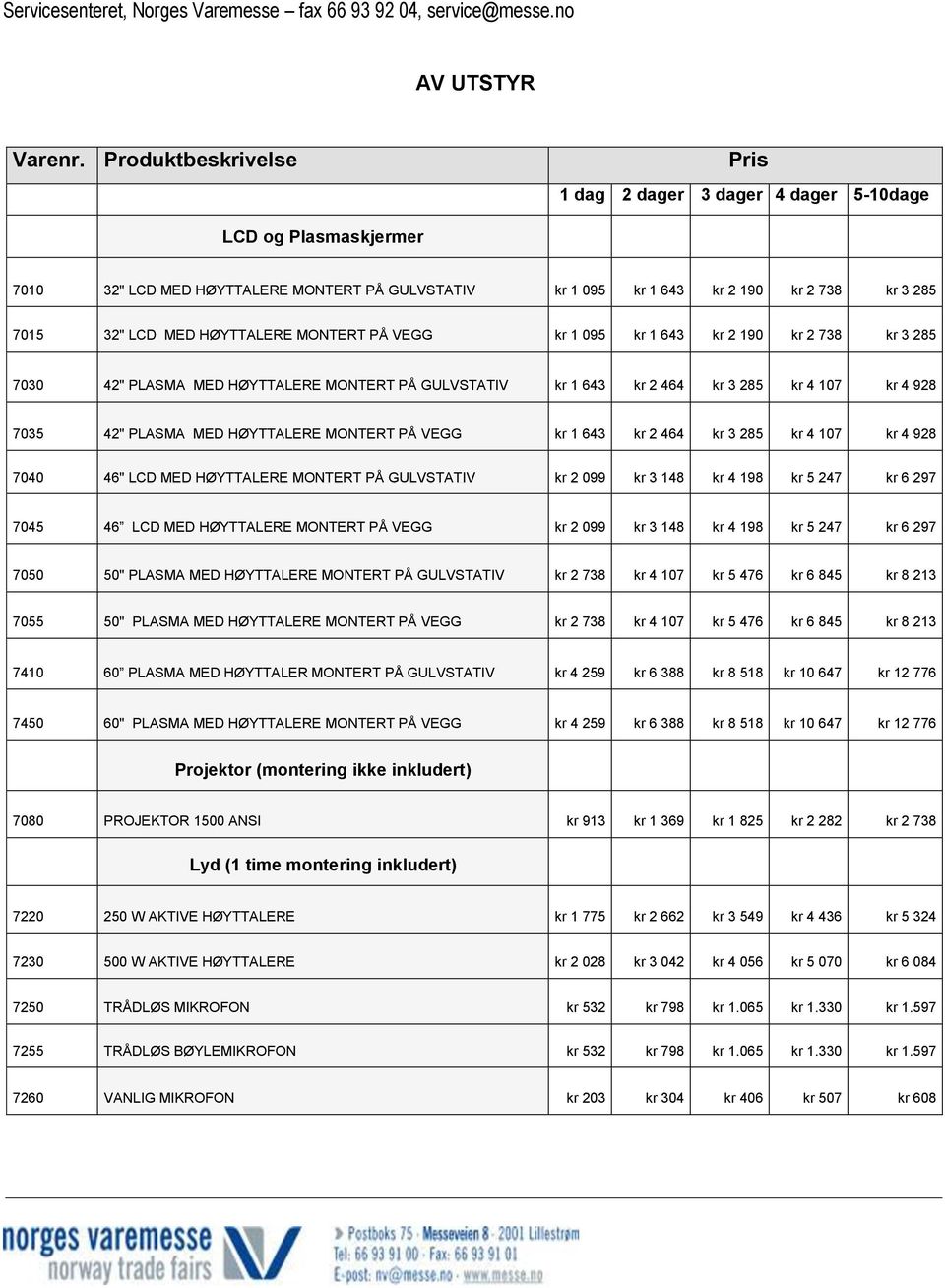 HØYTTALERE MONTERT PÅ VEGG kr 1 095 kr 1 643 kr 2 190 kr 2 738 kr 3 285 7030 42" PLASMA MED HØYTTALERE MONTERT PÅ GULVSTATIV kr 1 643 kr 2 464 kr 3 285 kr 4 107 kr 4 928 7035 42" PLASMA MED