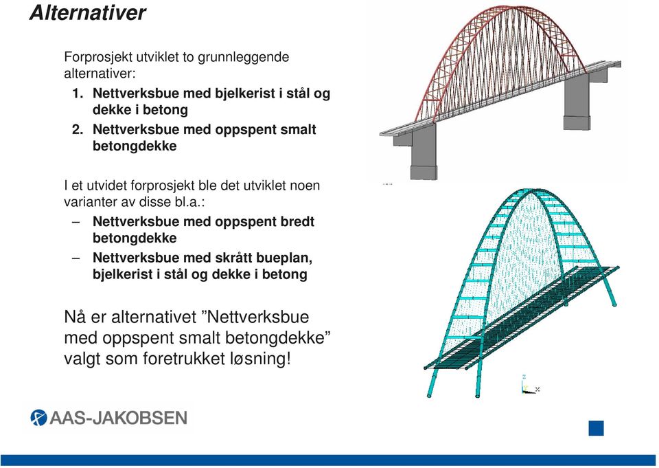 Nettverksbue med oppspent smalt betongdekke I et utvidet forprosjekt ble det utviklet noen varianter av disse