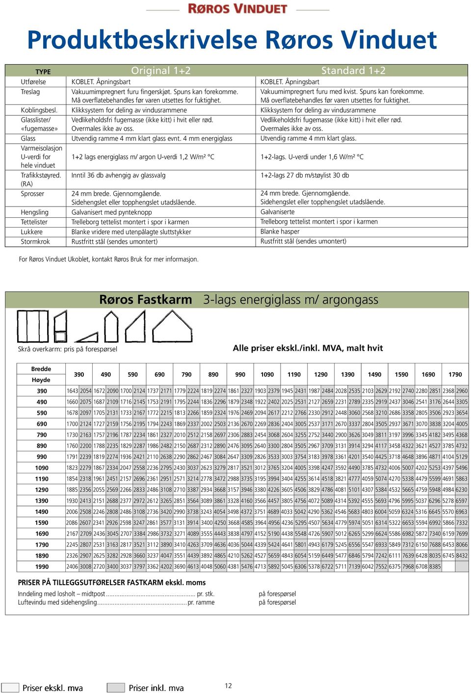 Klikksystem for deling av vindusrammene Vedlikeholdsfri fugemasse (ikke kitt) i hvit eller rød. Overmales ikke av oss. Utvendig ramme 4 mm klart glass evnt.