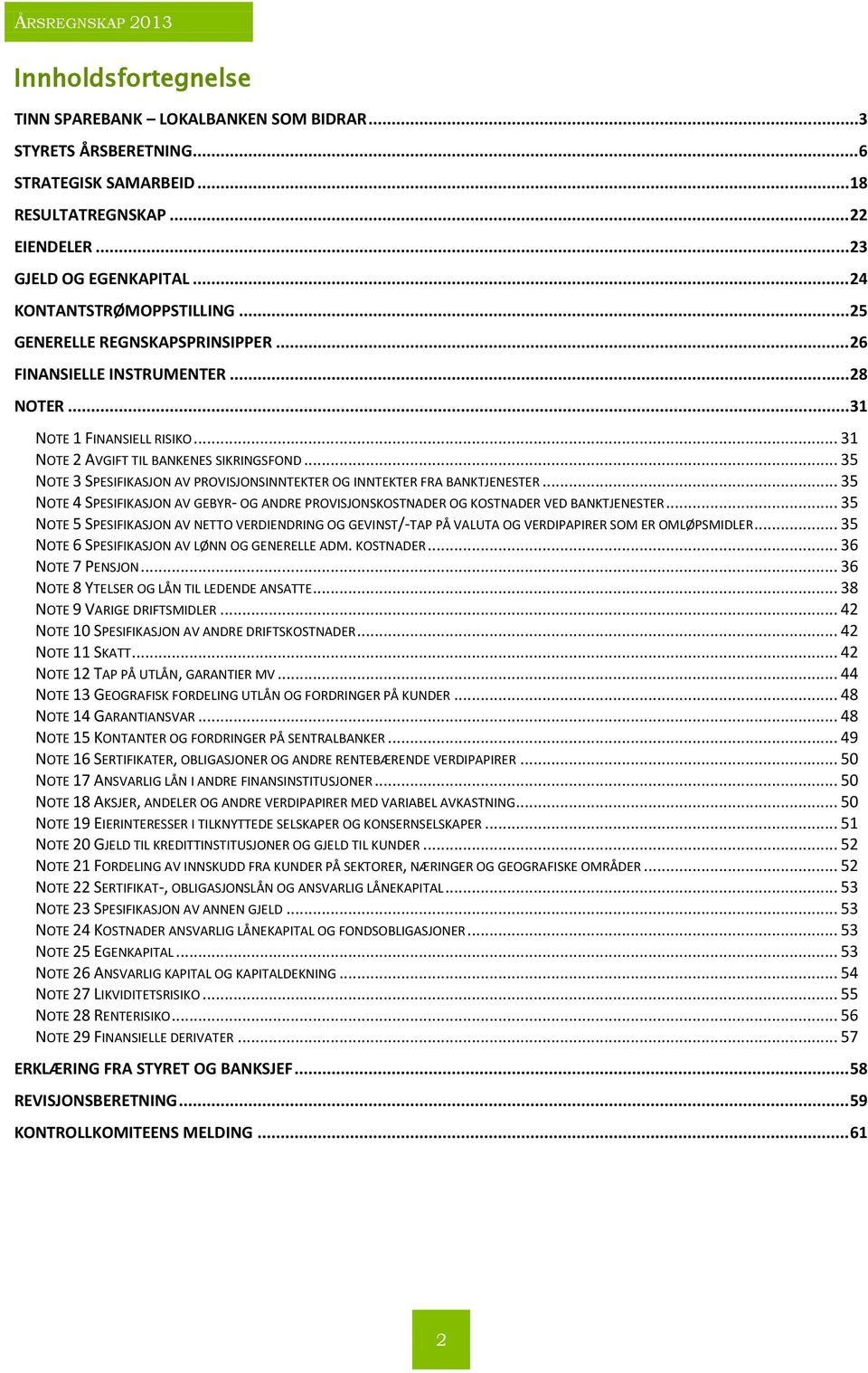 .. 35 NOTE 3 SPESIFIKASJON AV PROVISJONSINNTEKTER OG INNTEKTER FRA BANKTJENESTER... 35 NOTE 4 SPESIFIKASJON AV GEBYR- OG ANDRE PROVISJONSKOSTNADER OG KOSTNADER VED BANKTJENESTER.