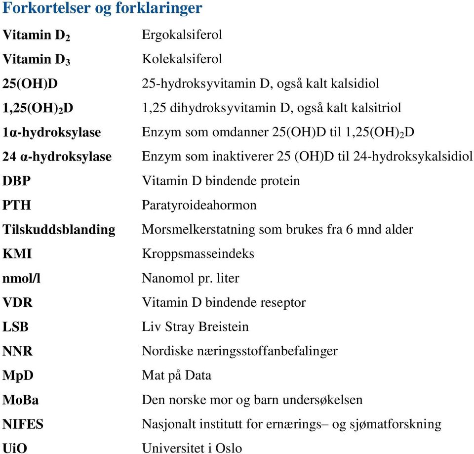 Tilskuddsblanding Paratyroideahormon Morsmelkerstatning som brukes fra 6 mnd alder KMI Kroppsmasseindeks nmol/l Nanomol pr.