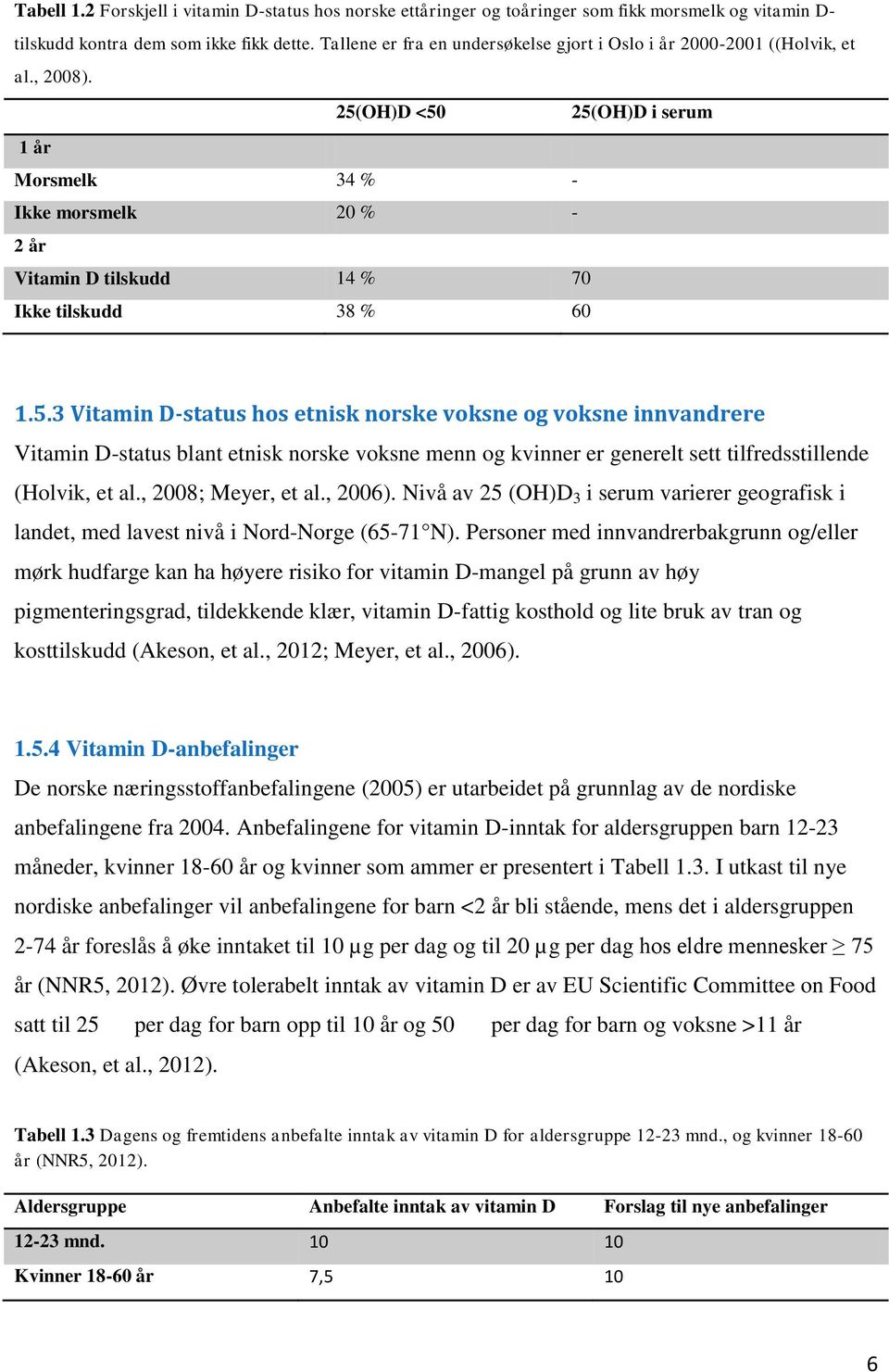 25(OH)D <50 25(OH)D i serum 1 år Morsmelk 34 % - Ikke morsmelk 20 % - 2 år Vitamin D tilskudd 14 % 70 Ikke tilskudd 38 % 60 1.5.3 Vitamin D-status hos etnisk norske voksne og voksne innvandrere Vitamin D-status blant etnisk norske voksne menn og kvinner er generelt sett tilfredsstillende (Holvik, et al.