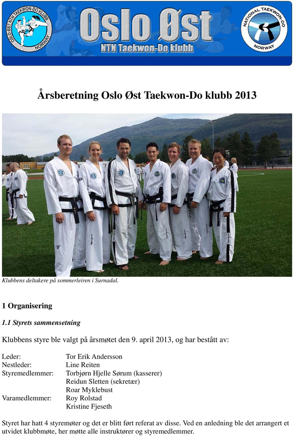 april 2013, og har bestått av: Leder: Nestleder: Styremedlemmer: Varamedlemmer: Tor Erik Andersson Line Reiten Torbjørn Hjelle Sørum