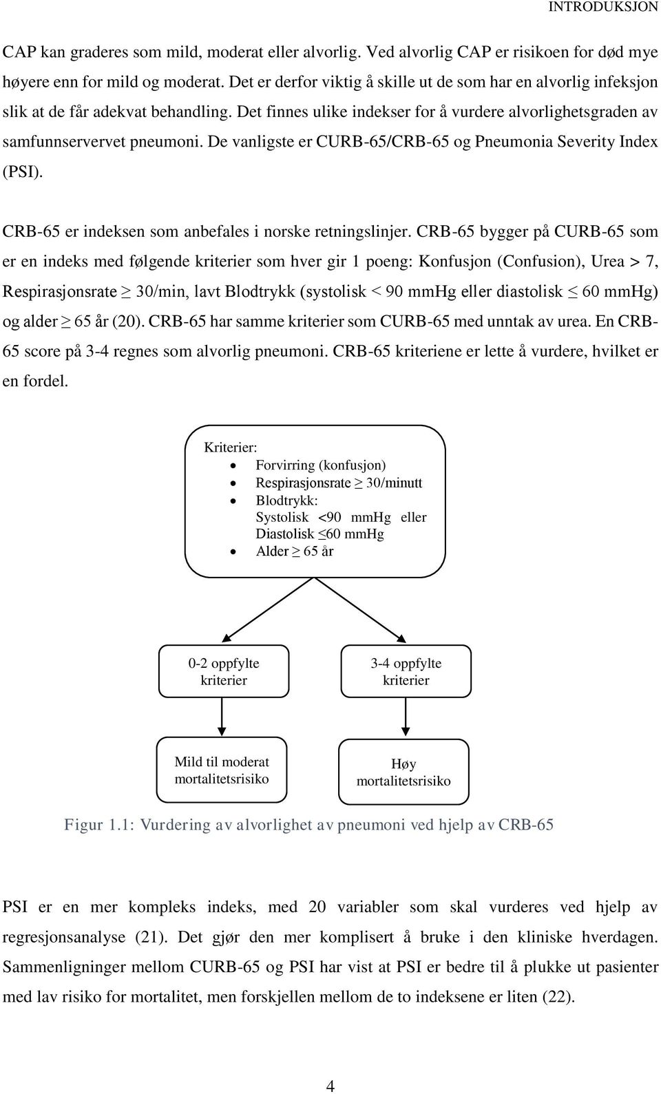 De vanligste er CURB-65/CRB-65 og Pneumonia Severity Index (PSI). CRB-65 er indeksen som anbefales i norske retningslinjer.