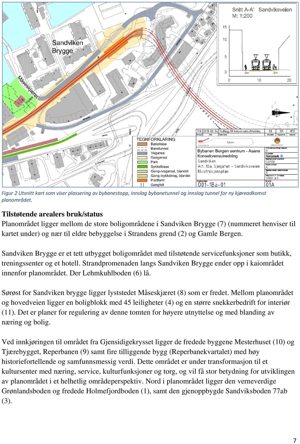 Gamle Bergen. Sandviken Brygge er et tett utbygget boligområdet med tilstøtende servicefunksjoner som butikk, treningssenter og et hotell.