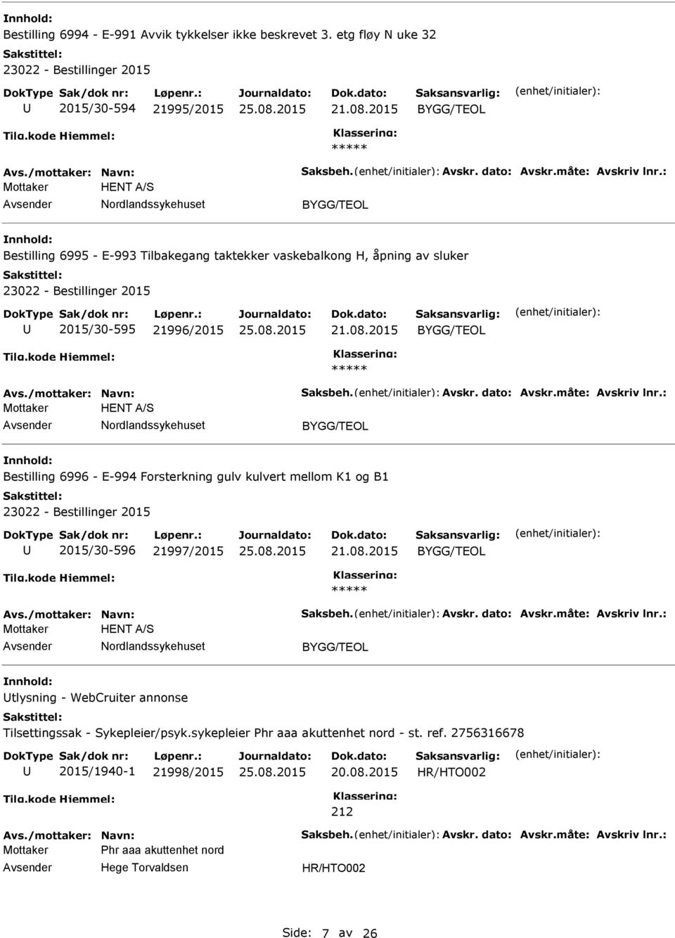 2015/30-595 21996/2015 Bestilling 6996 - E-994 Forsterkning gulv kulvert mellom K1 og B1 2015/30-596 21997/2015 tlysning -