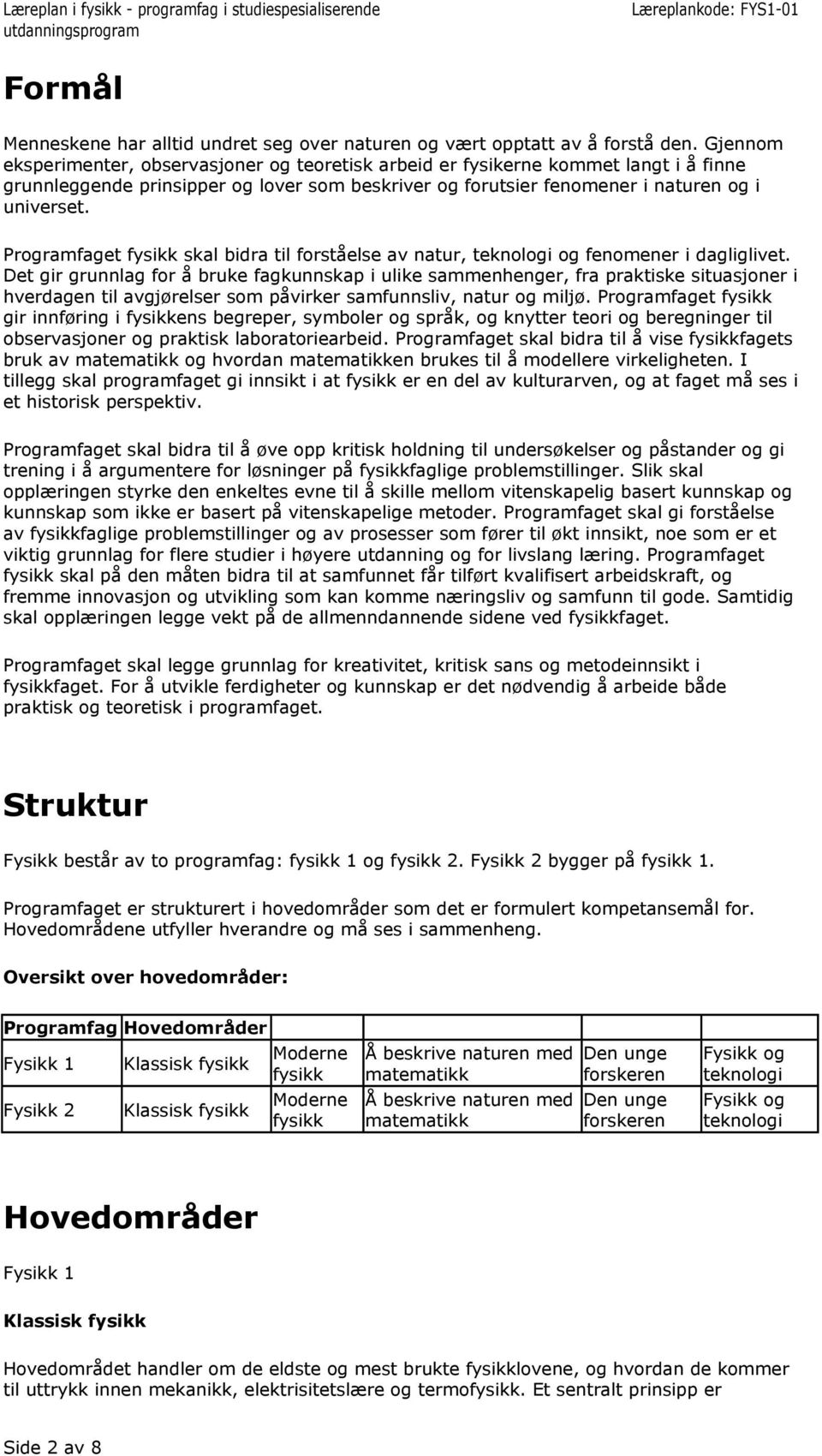 Programfaget fysikk skal bidra til forståelse av natur, teknologi og fenomener i dagliglivet.