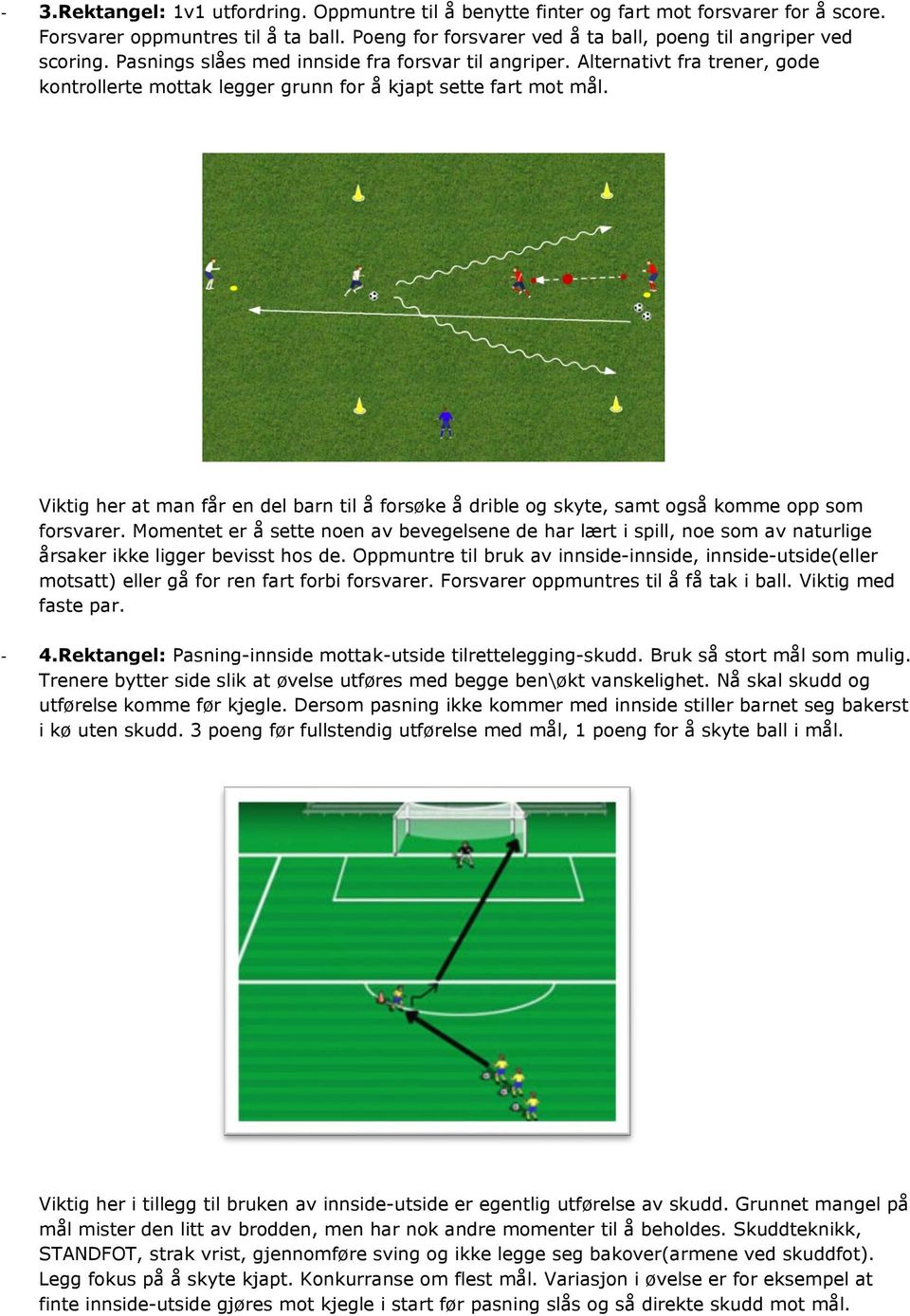 Viktig her at man får en del barn til å frsøke å drible g skyte, samt gså kmme pp sm frsvarer.