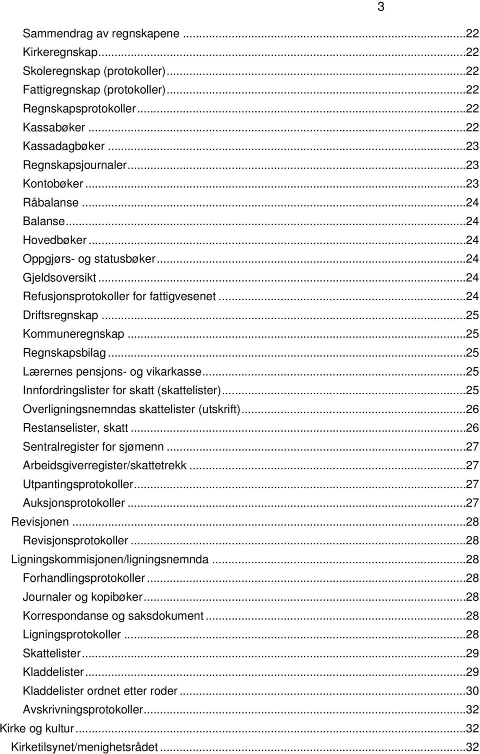 .. 24 Driftsregnskap... 25 Kommuneregnskap... 25 Regnskapsbilag... 25 Lærernes pensjons- og vikarkasse... 25 Innfordringslister for skatt (skattelister).