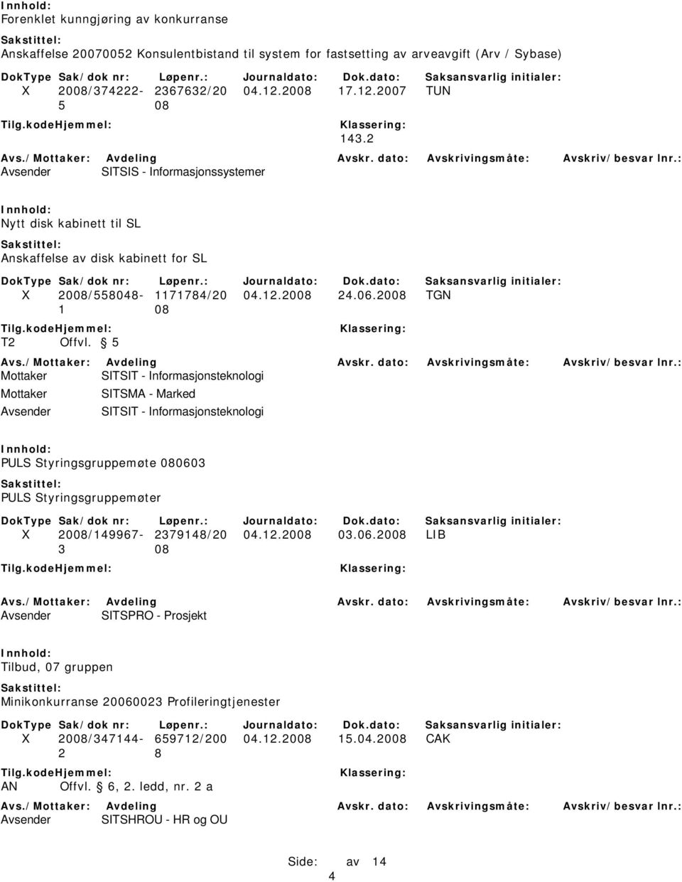 5 Mottaker SITSIT - Informasjonsteknologi Mottaker Avsender SITSMA - Marked SITSIT - Informasjonsteknologi PULS Styringsgruppemøte 080603 PULS Styringsgruppemøter X 2008/149967-2379148/20 04.12.