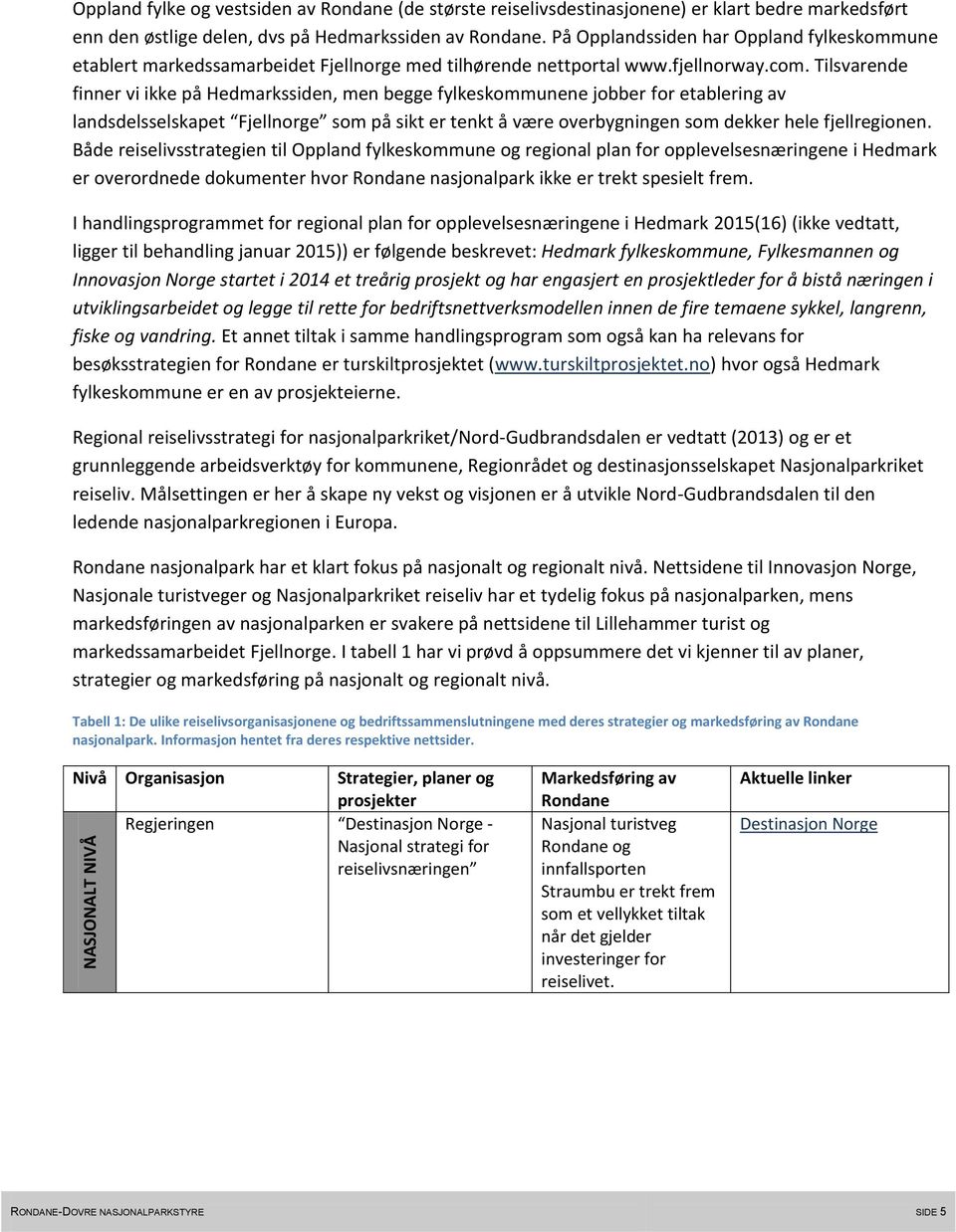 Tilsvarende finner vi ikke på Hedmarkssiden, men begge fylkeskommunene jobber for etablering av landsdelsselskapet Fjellnorge som på sikt er tenkt å være overbygningen som dekker hele fjellregionen.