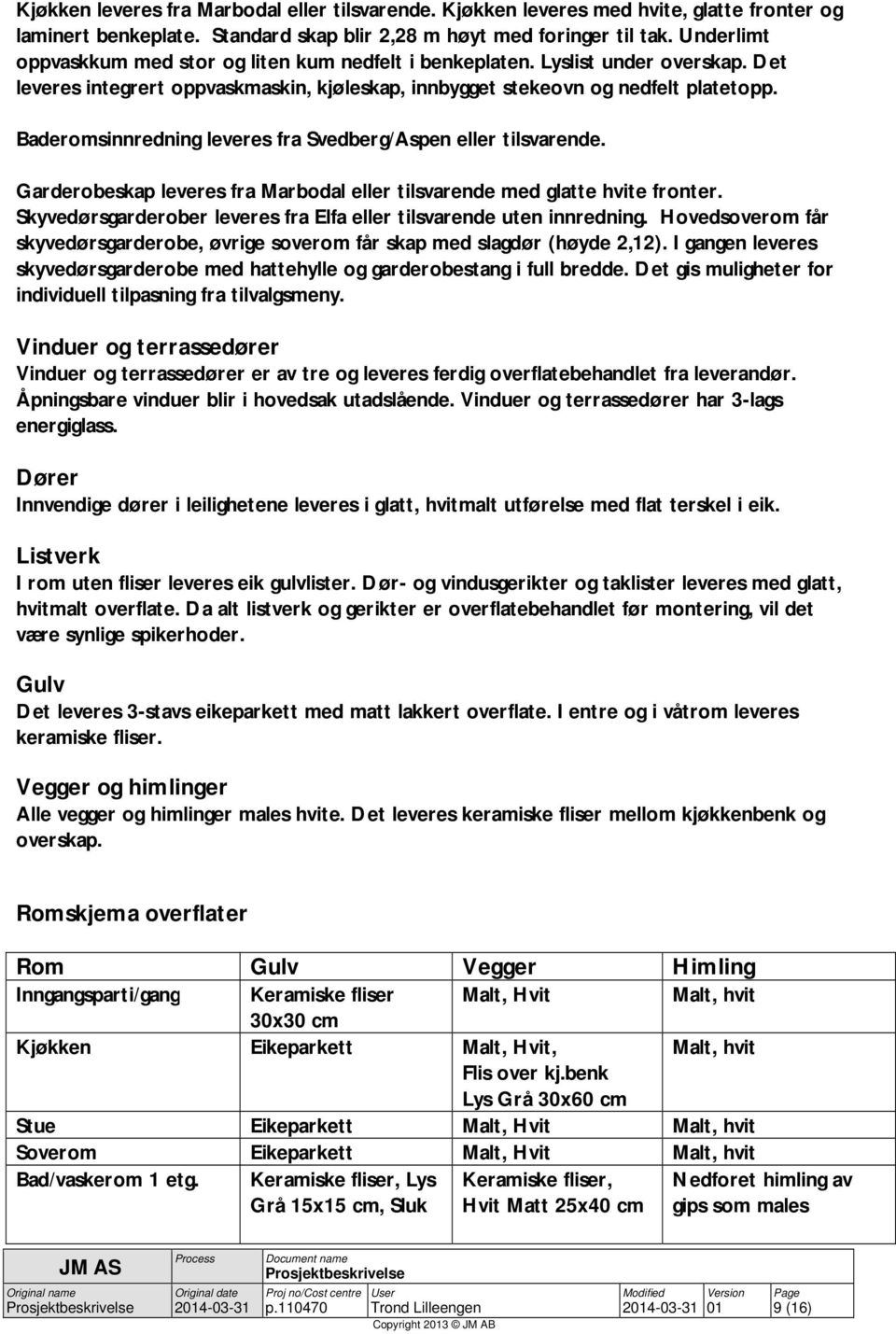 Baderomsinnredning leveres fra Svedberg/Aspen eller tilsvarende. Garderobeskap leveres fra Marbodal eller tilsvarende med glatte hvite fronter.