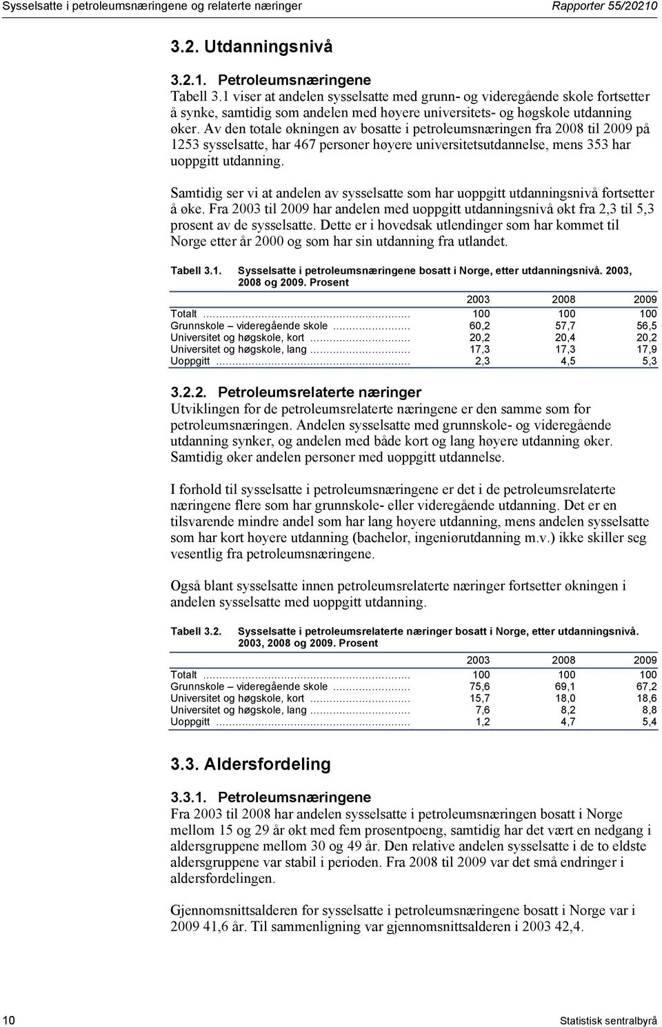 Av den totale økningen av bosatte i petroleumsnæringen fra 2008 til 2009 på 1253 sysselsatte, har 467 personer høyere universitetsutdannelse, mens 353 har uoppgitt utdanning.