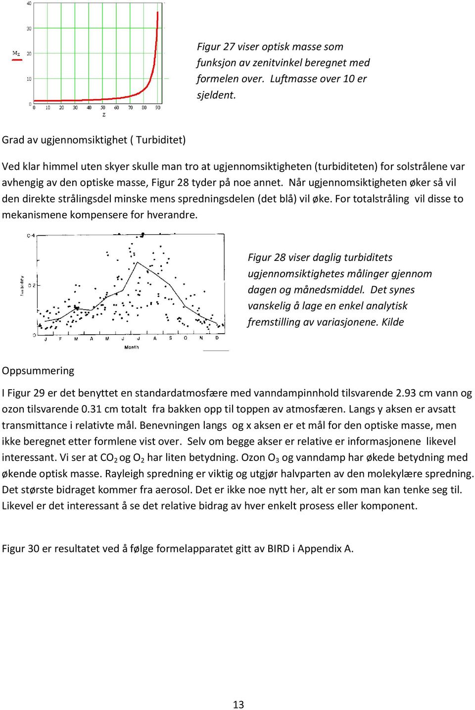 Når ugjennomsiktigheten øker så vil den direkte strålingsdel minske mens spredningsdelen (det blå) vil øke. For totalstråling vil disse to mekanismene kompensere for hverandre.