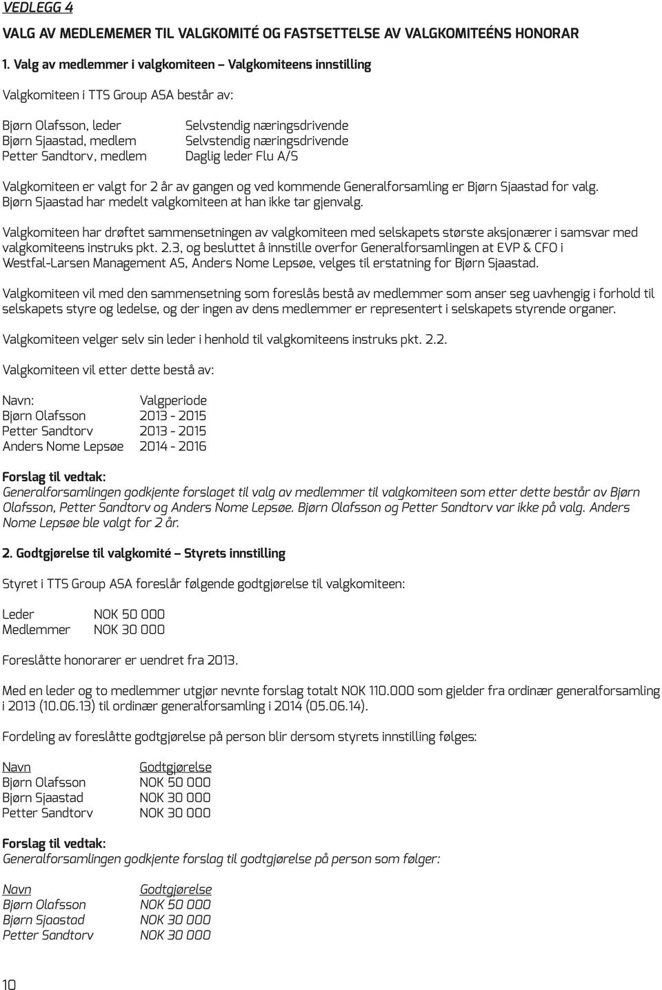 Selvstendig næringsdrivende Daglig leder Flu A/S Valgkomiteen er valgt for 2 år av gangen og ved kommende Generalforsamling er Bjørn Sjaastad for valg.