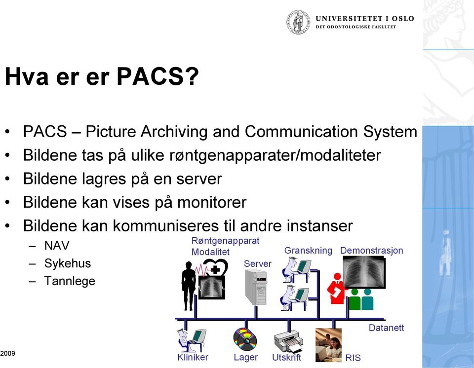 på ulike røntgenapparater/modaliteter Bildene lagres på en