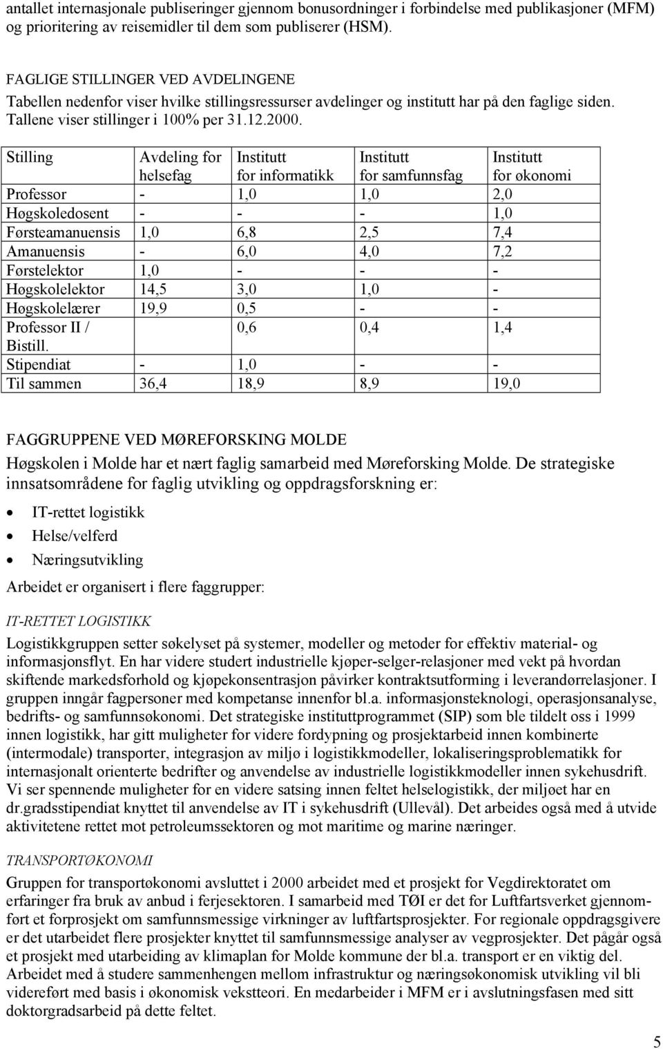 Stilling Avdeling for helsefag Institutt for informatikk Institutt for samfunnsfag Institutt for økonomi Professor - 1,0 1,0 2,0 Høgskoledosent - - - 1,0 Førsteamanuensis 1,0 6,8 2,5 7,4 Amanuensis -