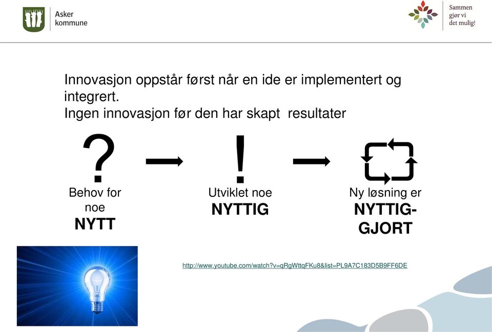 Ingen innovasjon før den har skapt resultater Behov for noe