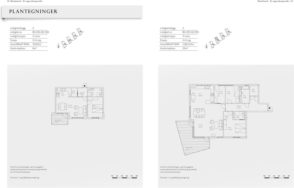 B2-203, B2 303 2+3. etg Areal BRA/P-ROM: 128/124m 2 Areal uteplass: 25m 2 24,0m² 7,0m² Leil. nr.