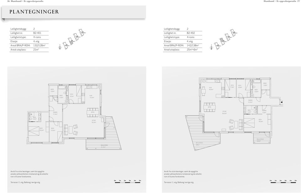 etg Areal BRA/P-ROM: 132/128m 2 Areal uteplass: 21m 2 Areal BRA/P-ROM: 142/138m 2 Areal uteplass: 25m 2 +6m 2 4,0m² 11,5m²