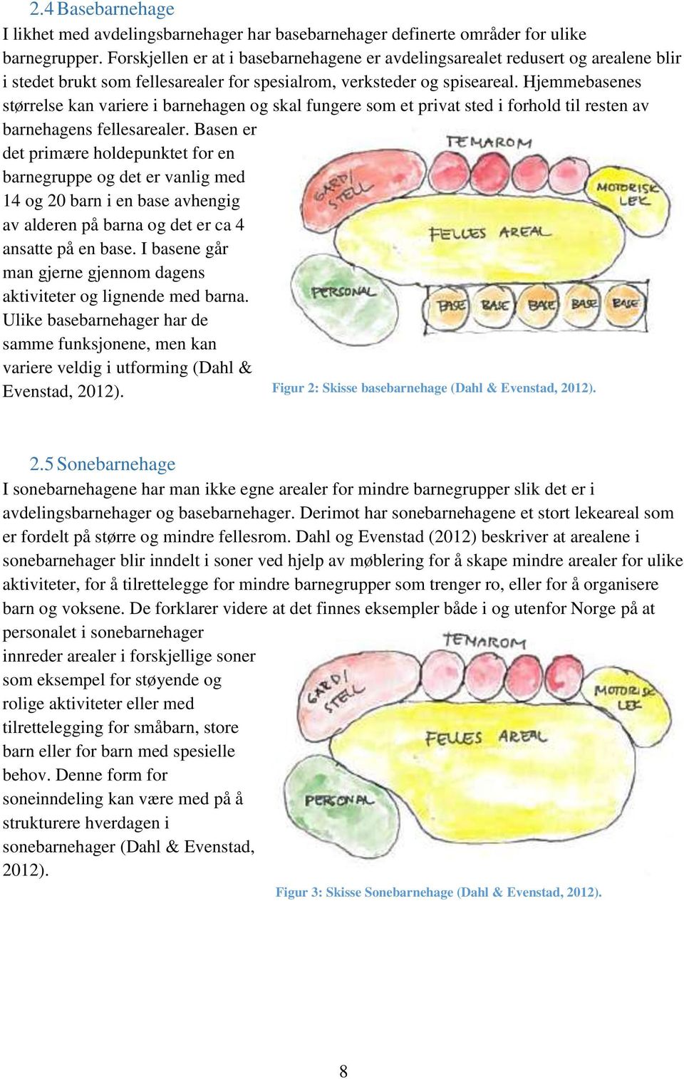 Hjemmebasenes størrelse kan variere i barnehagen og skal fungere som et privat sted i forhold til resten av barnehagens fellesarealer.