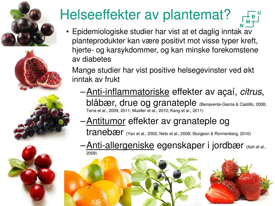 diabetes Mange studier har vist positive helsegevinster ved økt inntak av frukt Anti-inflammatoriske effekter av açaí, citrus, blåbær, drue og granateple