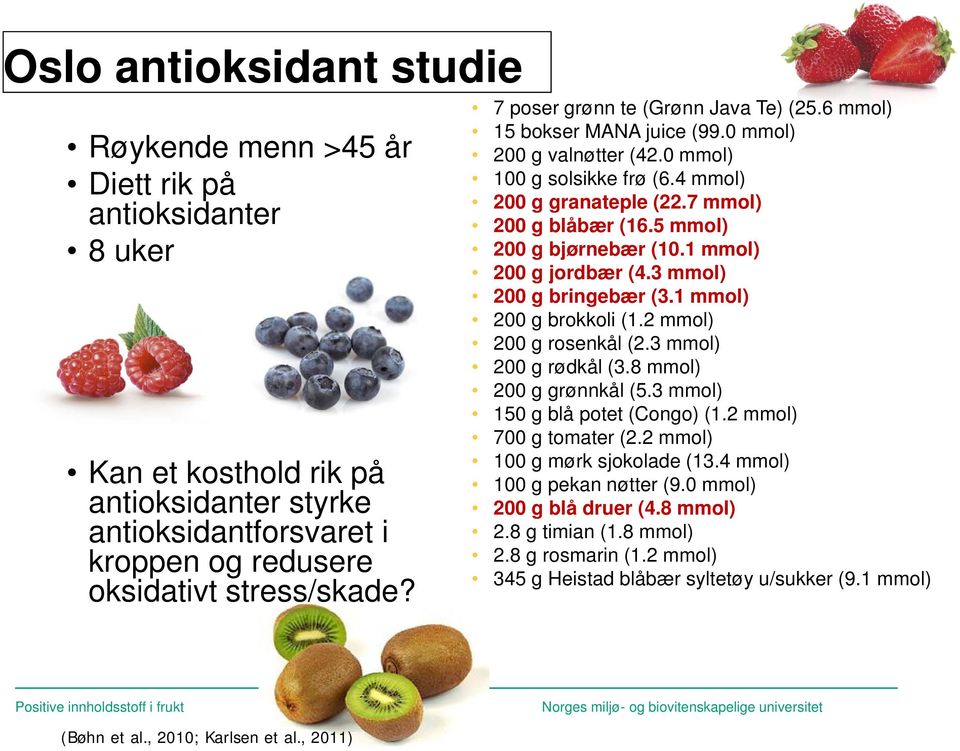 5 mmol) 200 g bjørnebær (10.1 mmol) 200 g jordbær (4.3 mmol) 200 g bringebær (3.1 mmol) 200 g brokkoli (1.2 mmol) 200 g rosenkål (2.3 mmol) 200 g rødkål (3.8 mmol) 200 g grønnkål (5.