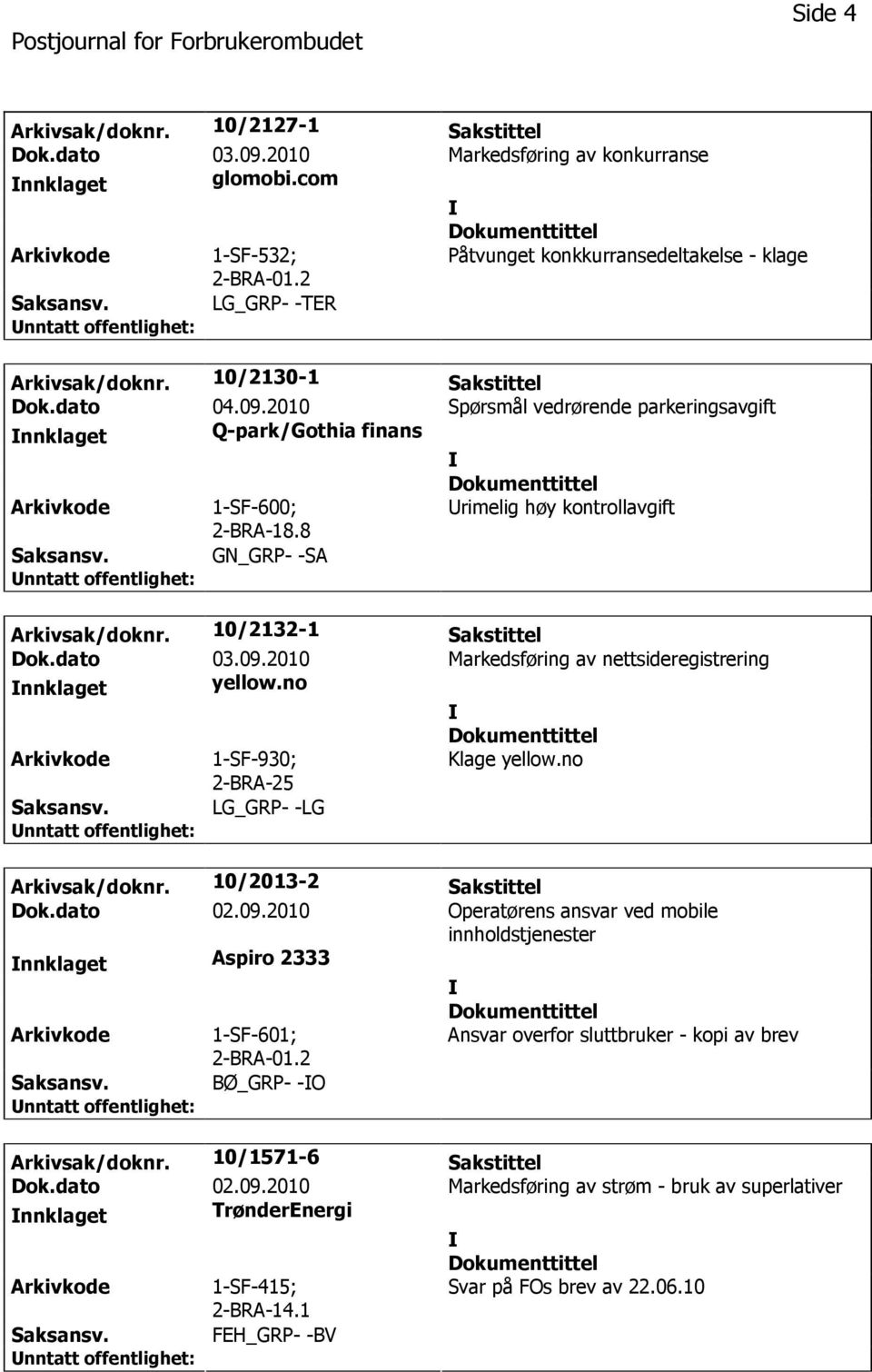 8 rimelig høy kontrollavgift GN_GRP- -SA Arkivsak/doknr. 10/2132-1 Sakstittel Dok.dato 03.09.2010 Markedsføring av nettsideregistrering nnklaget yellow.no 1-SF-930; Klage yellow.