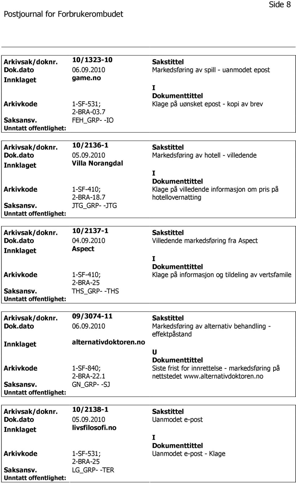 7 Klage på villedende informasjon om pris på hotellovernatting JTG_GRP- -JTG Arkivsak/doknr. 10/2137-1 Sakstittel Dok.dato 04.09.